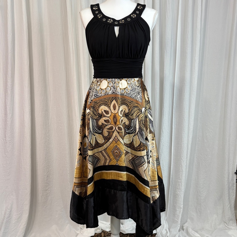 Signature by Sangria Black and Gold High Low Dress